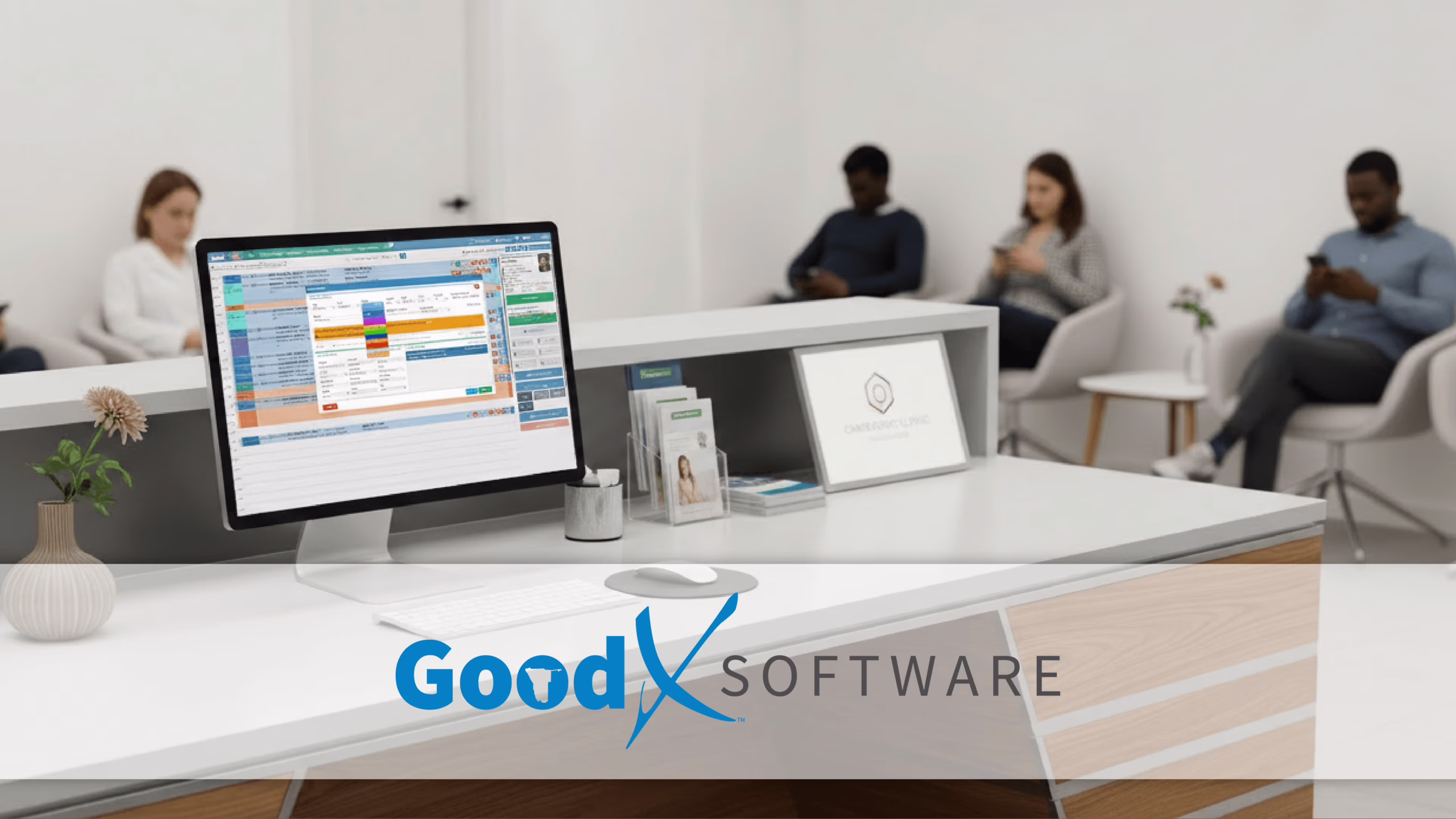 Clinic front desk in Namibia using GoodX software to manage patient appointments and billing